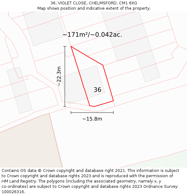 36, VIOLET CLOSE, CHELMSFORD, CM1 6XG: Plot and title map