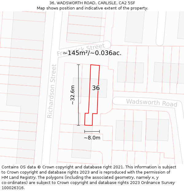 36, WADSWORTH ROAD, CARLISLE, CA2 5SF: Plot and title map