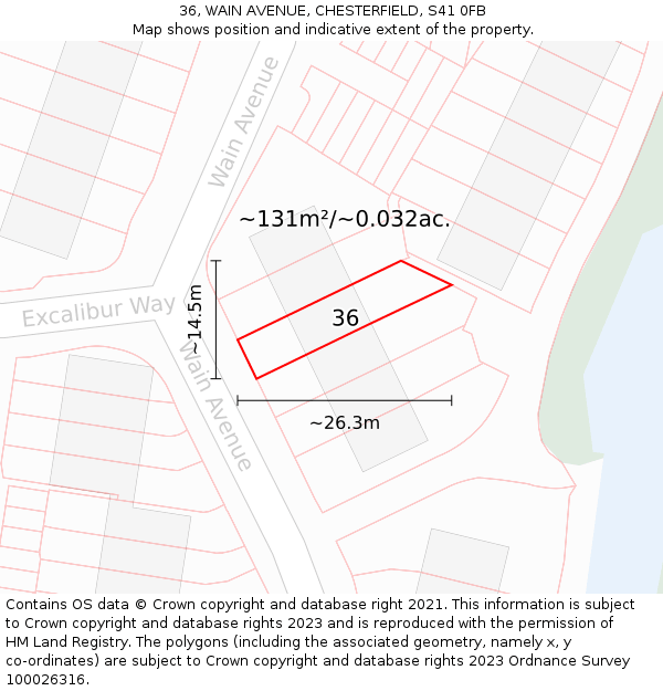 36, WAIN AVENUE, CHESTERFIELD, S41 0FB: Plot and title map