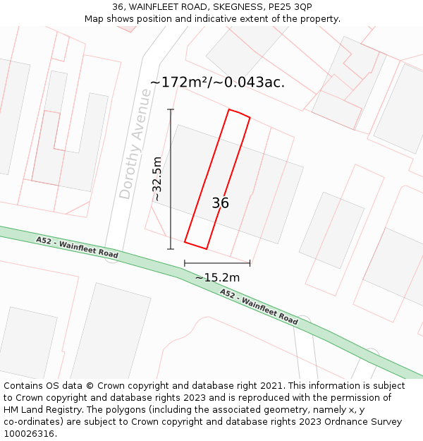 36, WAINFLEET ROAD, SKEGNESS, PE25 3QP: Plot and title map