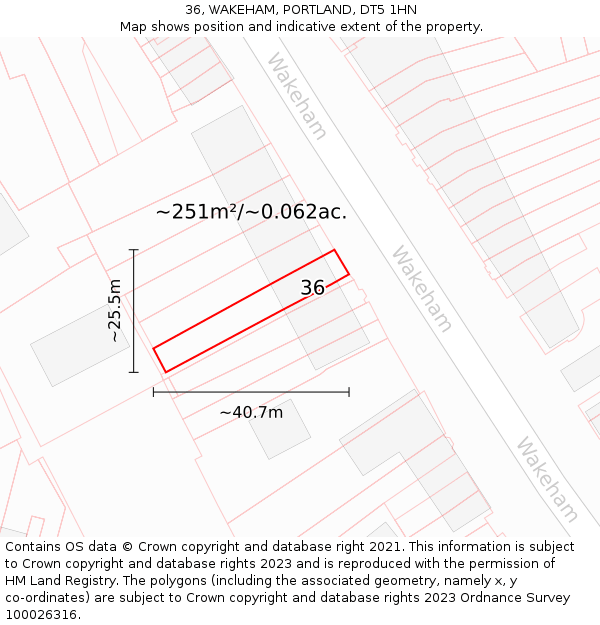 36, WAKEHAM, PORTLAND, DT5 1HN: Plot and title map