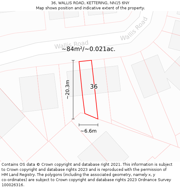 36, WALLIS ROAD, KETTERING, NN15 6NY: Plot and title map