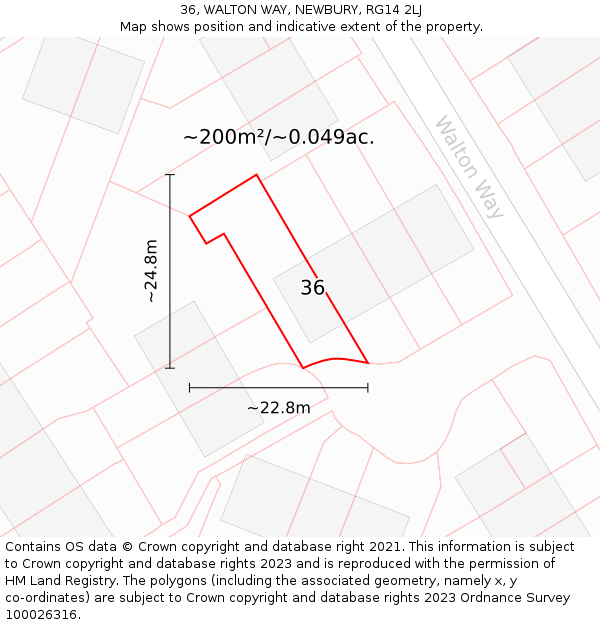 36, WALTON WAY, NEWBURY, RG14 2LJ: Plot and title map
