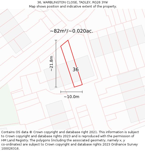 36, WARBLINGTON CLOSE, TADLEY, RG26 3YW: Plot and title map