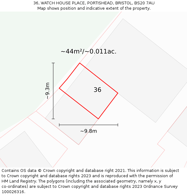 36, WATCH HOUSE PLACE, PORTISHEAD, BRISTOL, BS20 7AU: Plot and title map