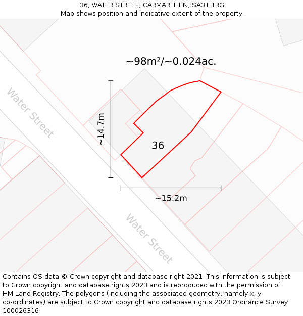 36, WATER STREET, CARMARTHEN, SA31 1RG: Plot and title map