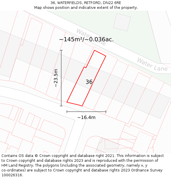 36, WATERFIELDS, RETFORD, DN22 6RE: Plot and title map