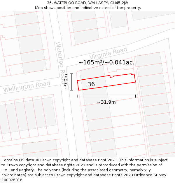 36, WATERLOO ROAD, WALLASEY, CH45 2JW: Plot and title map