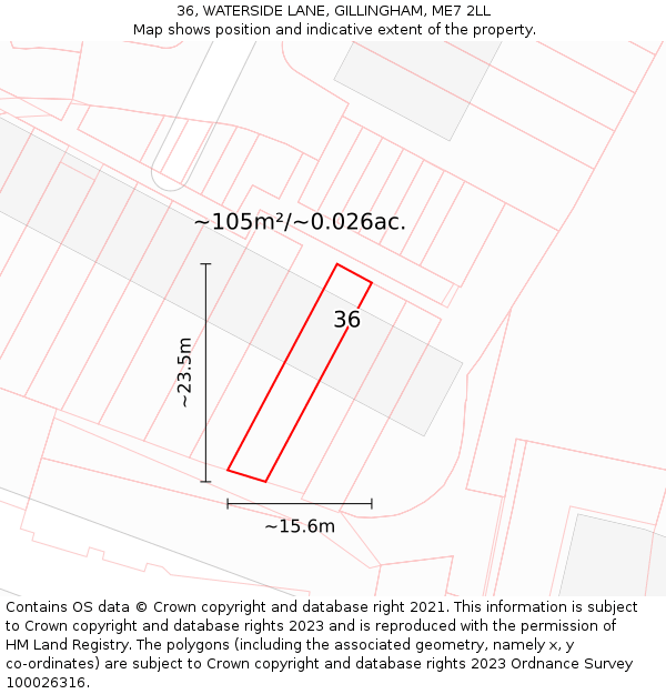 36, WATERSIDE LANE, GILLINGHAM, ME7 2LL: Plot and title map