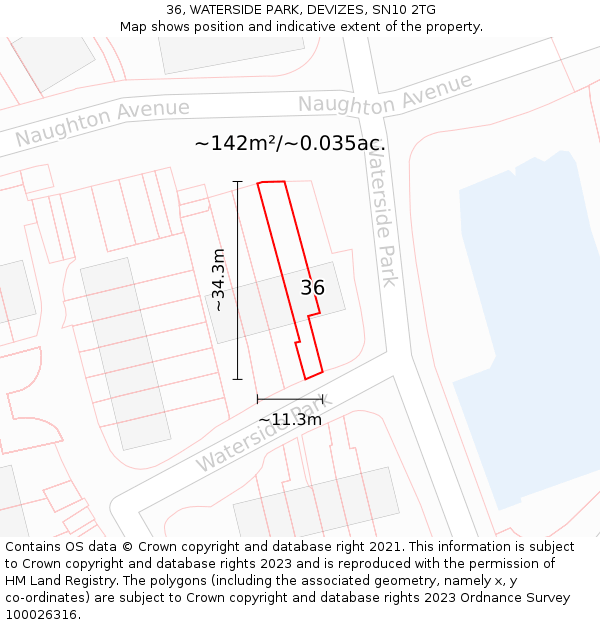 36, WATERSIDE PARK, DEVIZES, SN10 2TG: Plot and title map