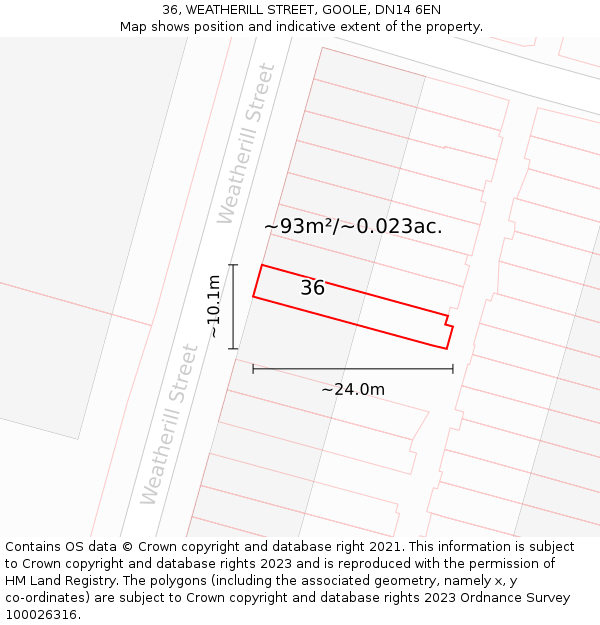 36, WEATHERILL STREET, GOOLE, DN14 6EN: Plot and title map