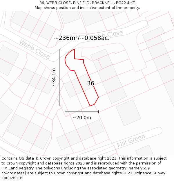 36, WEBB CLOSE, BINFIELD, BRACKNELL, RG42 4HZ: Plot and title map