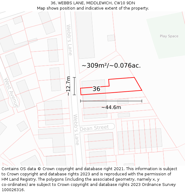 36, WEBBS LANE, MIDDLEWICH, CW10 9DN: Plot and title map