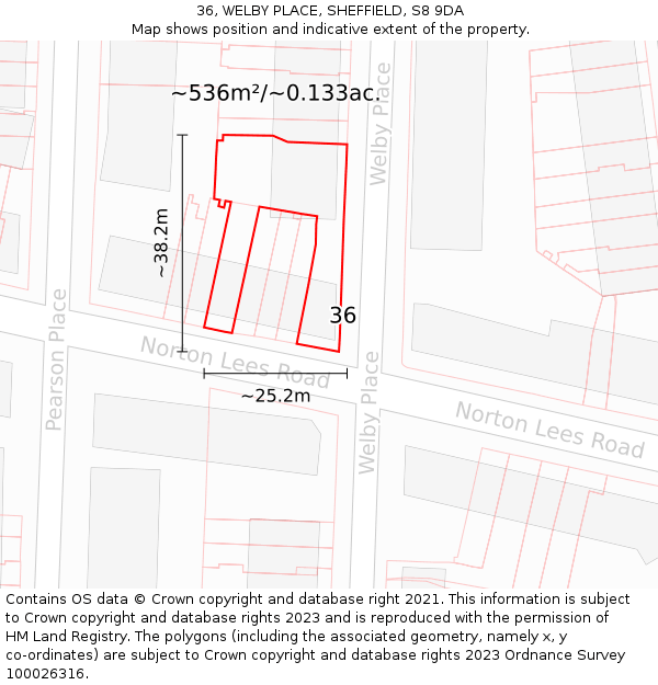 36, WELBY PLACE, SHEFFIELD, S8 9DA: Plot and title map