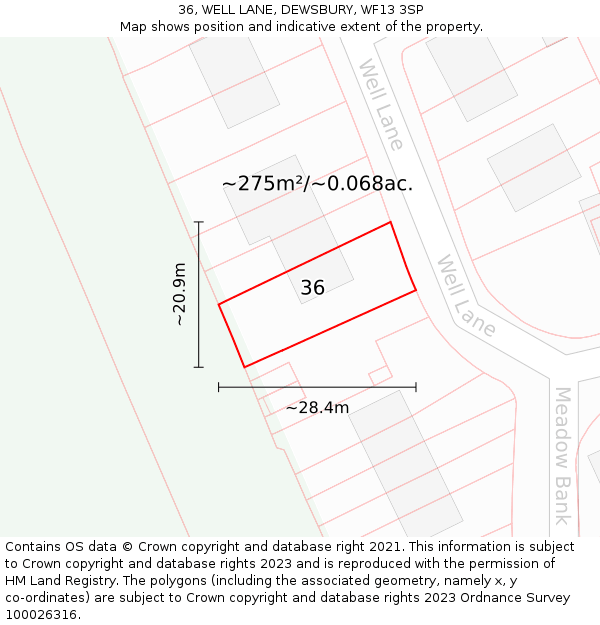 36, WELL LANE, DEWSBURY, WF13 3SP: Plot and title map