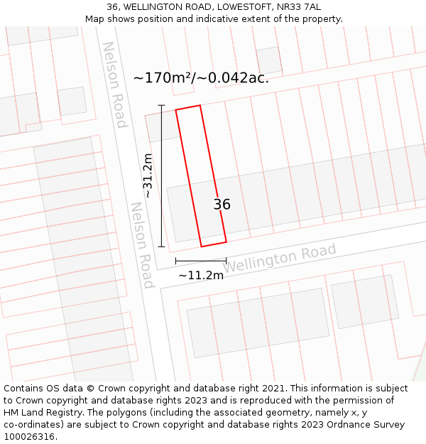 36, WELLINGTON ROAD, LOWESTOFT, NR33 7AL: Plot and title map
