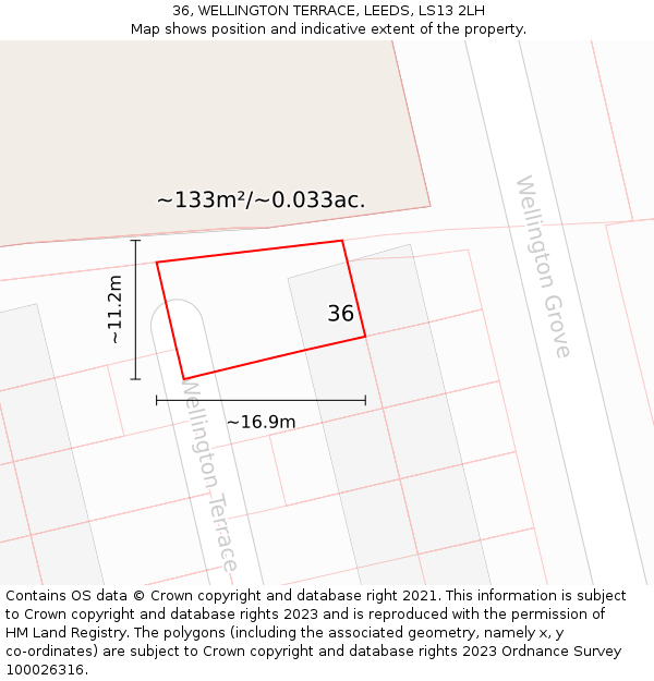 36, WELLINGTON TERRACE, LEEDS, LS13 2LH: Plot and title map