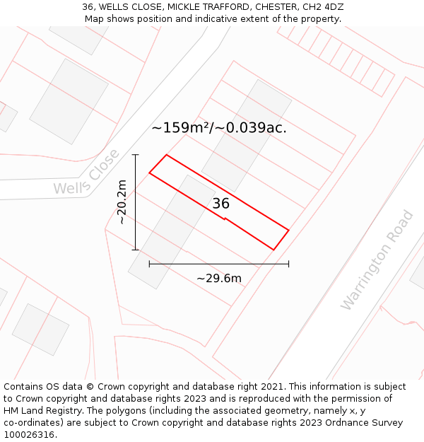 36, WELLS CLOSE, MICKLE TRAFFORD, CHESTER, CH2 4DZ: Plot and title map