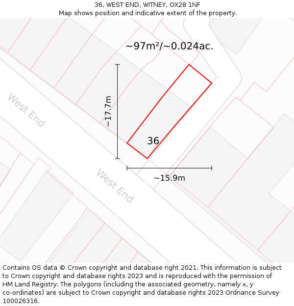 36, WEST END, WITNEY, OX28 1NF: Plot and title map