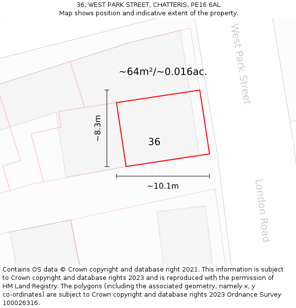 36, WEST PARK STREET, CHATTERIS, PE16 6AL: Plot and title map