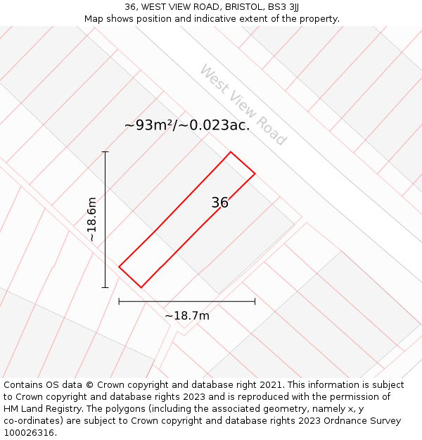 36, WEST VIEW ROAD, BRISTOL, BS3 3JJ: Plot and title map