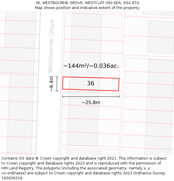 36, WESTBOURNE GROVE, WESTCLIFF-ON-SEA, SS0 9TQ: Plot and title map