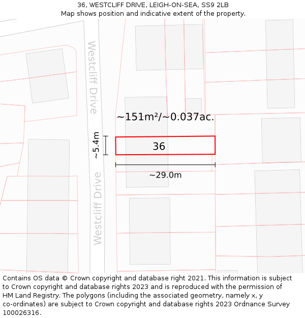 36, WESTCLIFF DRIVE, LEIGH-ON-SEA, SS9 2LB: Plot and title map