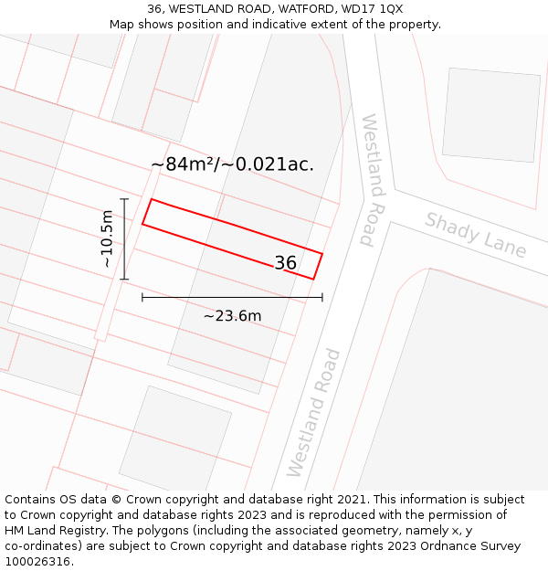 36, WESTLAND ROAD, WATFORD, WD17 1QX: Plot and title map