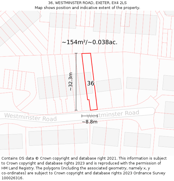 36, WESTMINSTER ROAD, EXETER, EX4 2LS: Plot and title map