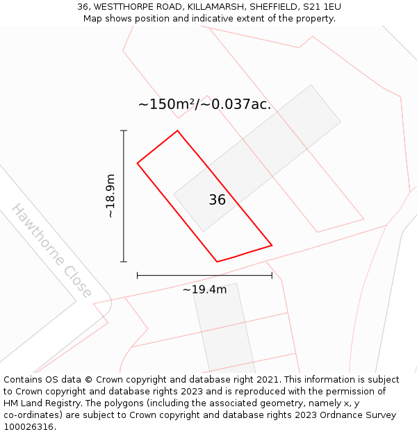 36, WESTTHORPE ROAD, KILLAMARSH, SHEFFIELD, S21 1EU: Plot and title map