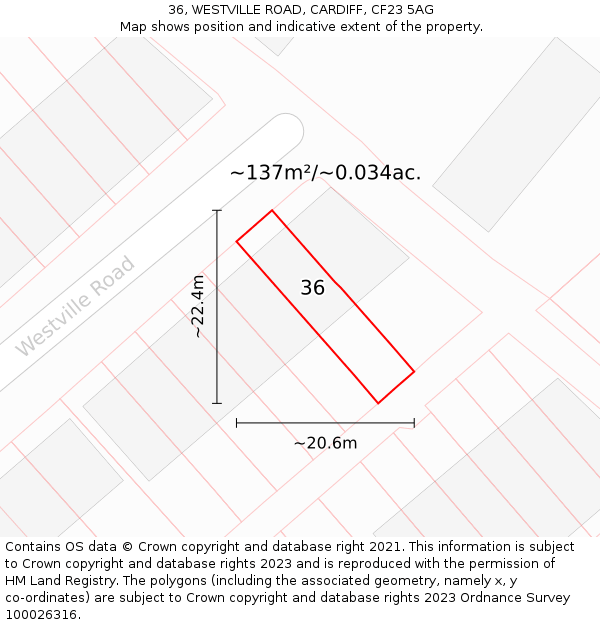 36, WESTVILLE ROAD, CARDIFF, CF23 5AG: Plot and title map