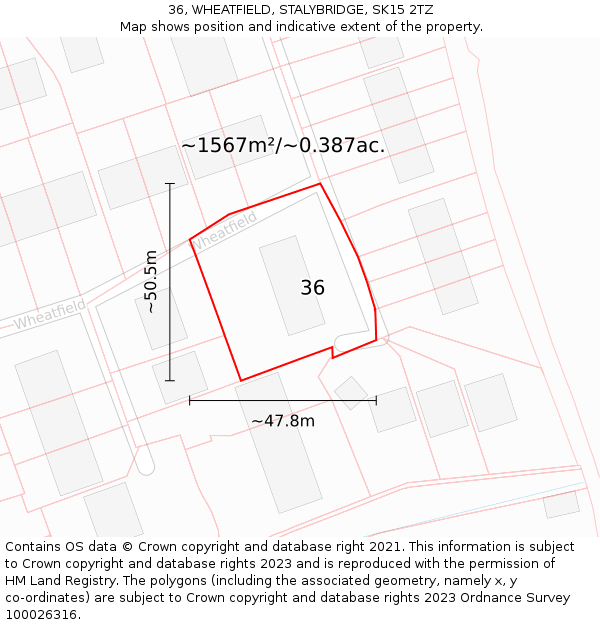 36, WHEATFIELD, STALYBRIDGE, SK15 2TZ: Plot and title map