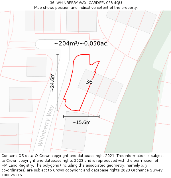 36, WHINBERRY WAY, CARDIFF, CF5 4QU: Plot and title map