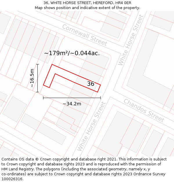 36, WHITE HORSE STREET, HEREFORD, HR4 0ER: Plot and title map