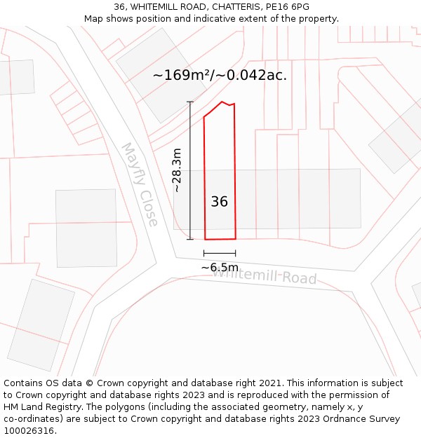 36, WHITEMILL ROAD, CHATTERIS, PE16 6PG: Plot and title map