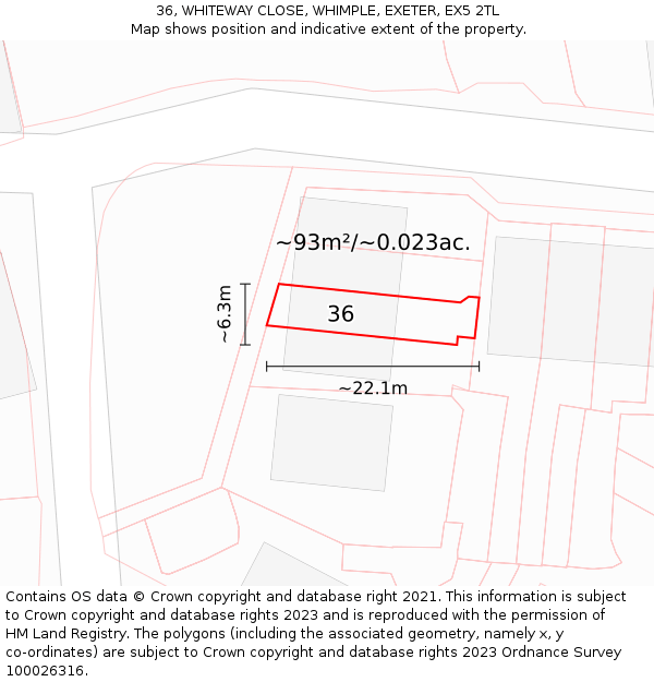 36, WHITEWAY CLOSE, WHIMPLE, EXETER, EX5 2TL: Plot and title map