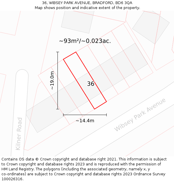 36, WIBSEY PARK AVENUE, BRADFORD, BD6 3QA: Plot and title map