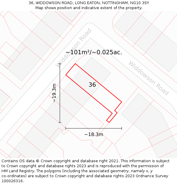 36, WIDDOWSON ROAD, LONG EATON, NOTTINGHAM, NG10 3SY: Plot and title map