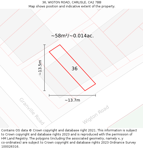 36, WIGTON ROAD, CARLISLE, CA2 7BB: Plot and title map