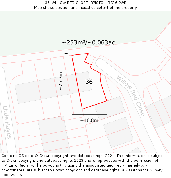 36, WILLOW BED CLOSE, BRISTOL, BS16 2WB: Plot and title map