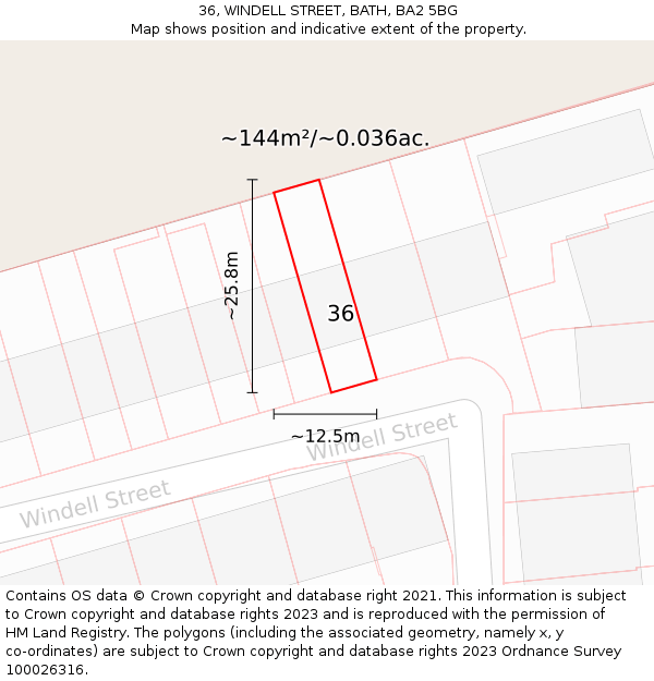 36, WINDELL STREET, BATH, BA2 5BG: Plot and title map