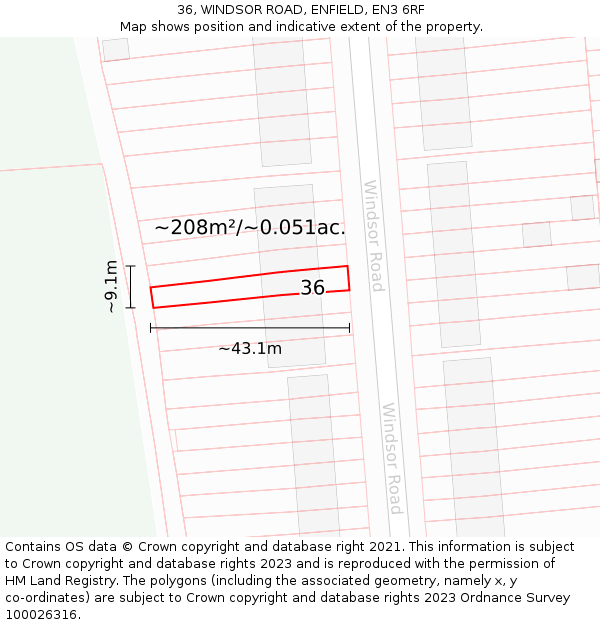 36, WINDSOR ROAD, ENFIELD, EN3 6RF: Plot and title map