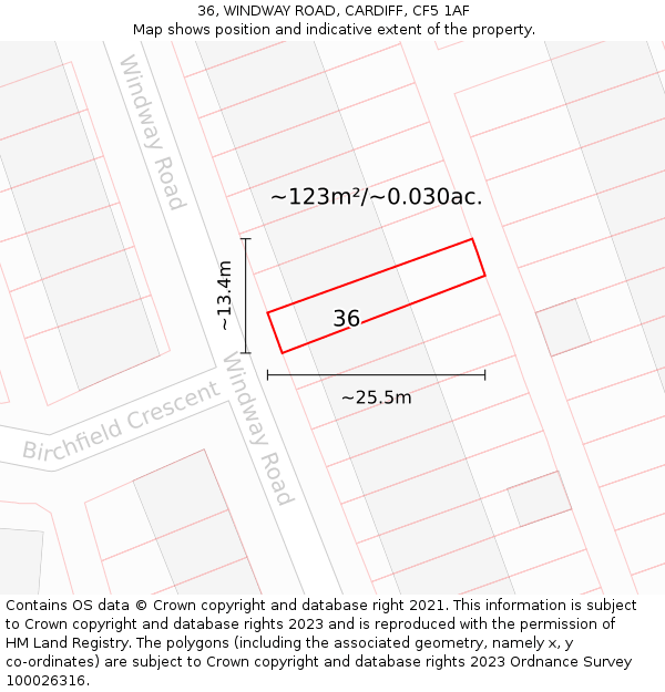 36, WINDWAY ROAD, CARDIFF, CF5 1AF: Plot and title map