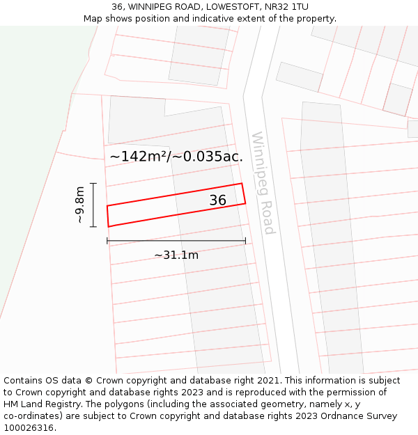 36, WINNIPEG ROAD, LOWESTOFT, NR32 1TU: Plot and title map