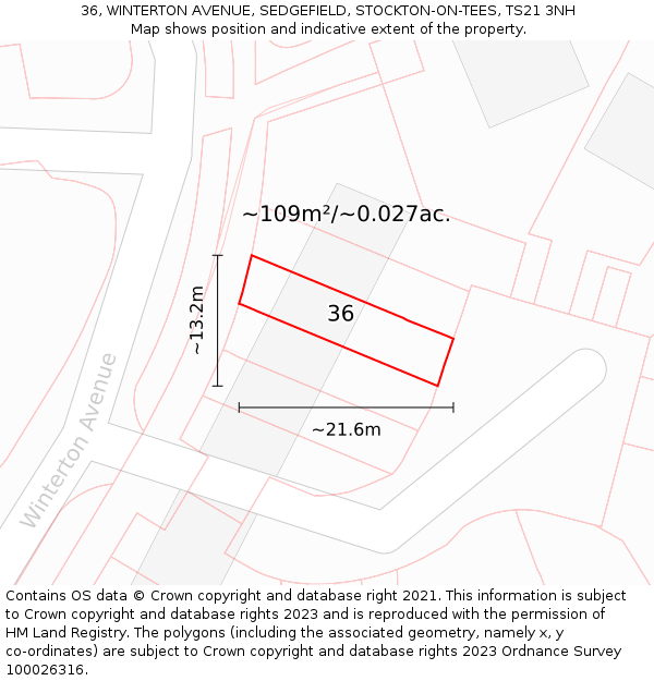 36, WINTERTON AVENUE, SEDGEFIELD, STOCKTON-ON-TEES, TS21 3NH: Plot and title map