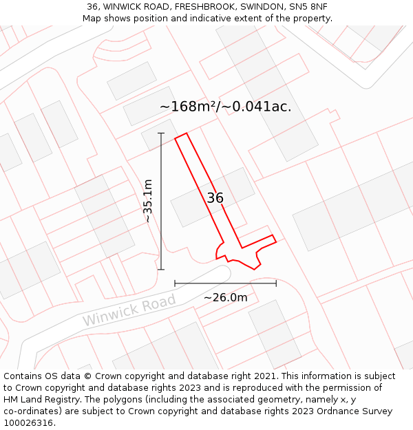 36, WINWICK ROAD, FRESHBROOK, SWINDON, SN5 8NF: Plot and title map