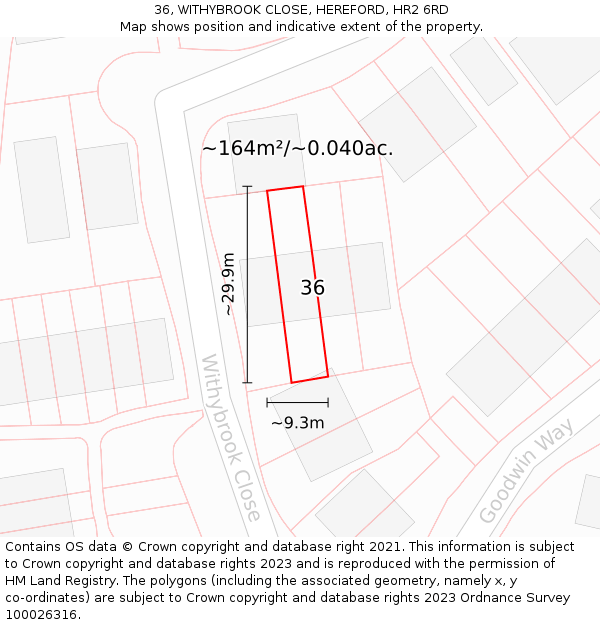 36, WITHYBROOK CLOSE, HEREFORD, HR2 6RD: Plot and title map