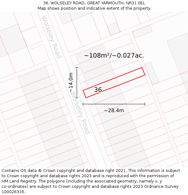 36, WOLSELEY ROAD, GREAT YARMOUTH, NR31 0EL: Plot and title map