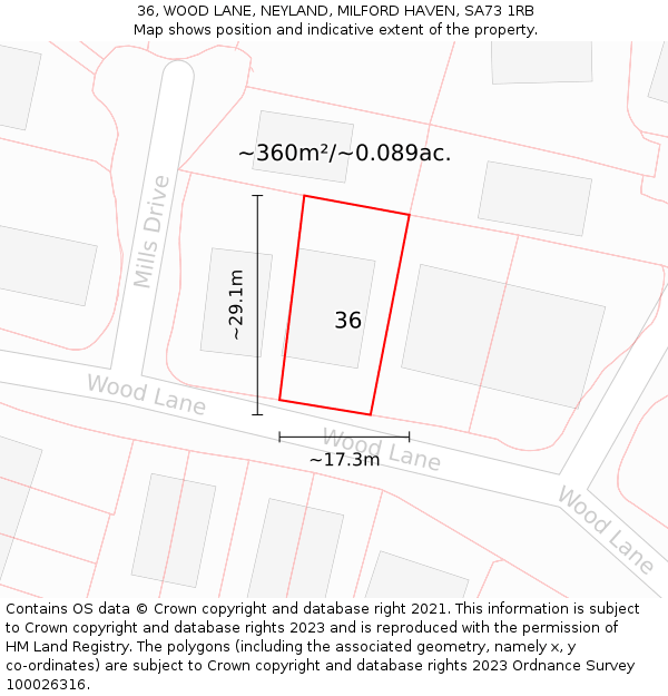 36, WOOD LANE, NEYLAND, MILFORD HAVEN, SA73 1RB: Plot and title map