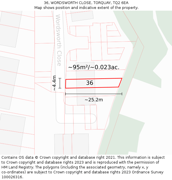 36, WORDSWORTH CLOSE, TORQUAY, TQ2 6EA: Plot and title map